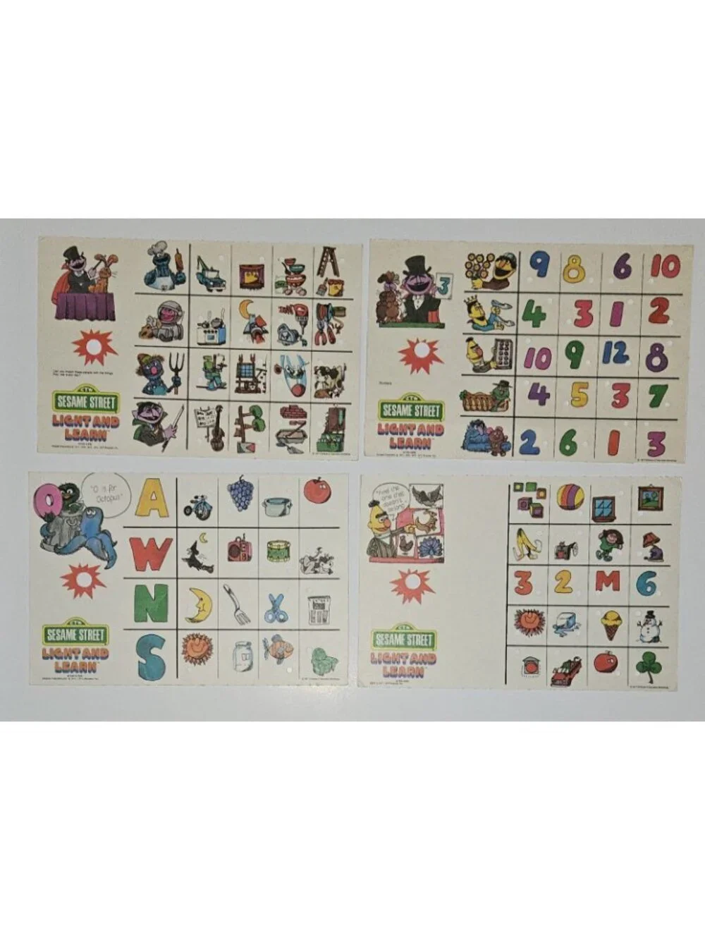 10 VTG Sesame Street Light & Learn Replacement 2-Sided Cards 8x12 Ephemera 1977